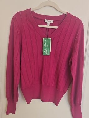 B.Young Fuchsia  V-Neck Ribbed Women’s Sweater B.Young Size S/M